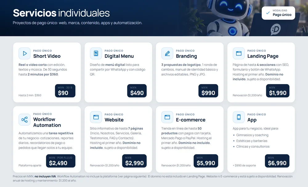 Servicios individuales de pago único