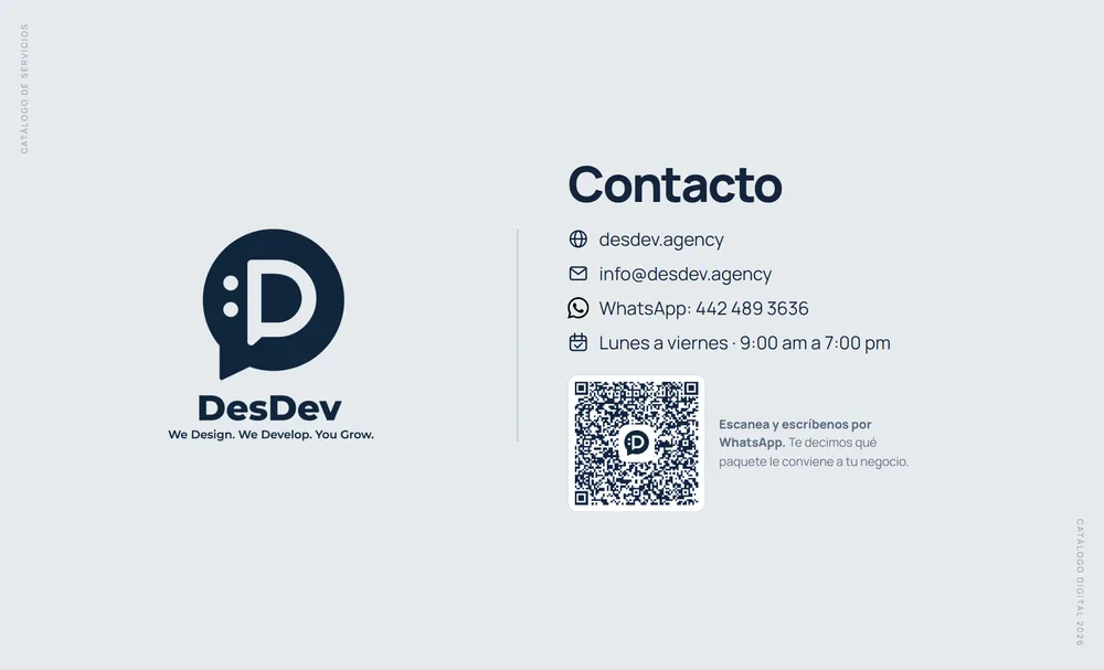 Contacto: WhatsApp 442 489 3636, info@desdev.agency